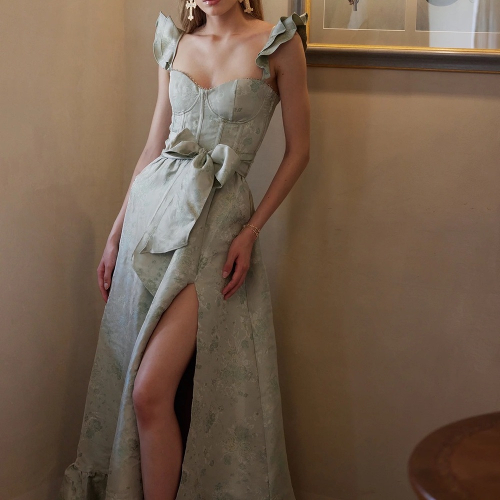V. Chapman | Veronica Gown in Sage Windsor Brocade ALTERED - read full details - Picture 2 of 5